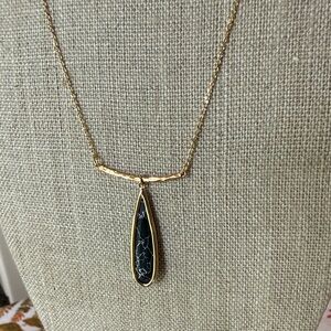 Gold Teardrop Black  Marble design Pendant Necklace - Women's Jewelry
